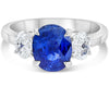 LARGE 3.27CT DIAMOND AAA SAPPHIRE PLATINUM OVAL CLASSIC 3 STONE ENGAGEMENT RING