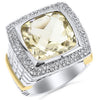 LARGE 8.28CT DIAMOND & AAA LEMON QUARTZ 14KT 2 TONE GOLD 3D CUSHION & ROUND RING