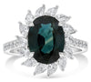 WIDE 4.45CT DIAMOND & AAA GREEN SAPPHIRE 18KT WHITE GOLD 3D OVAL ENGAGEMENT RING