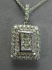 ESTATE LARGE 1CT DIAMOND 14K WHITE GOLD RECTANGULAR FILIGREE DOUBLE HALO PENDANT