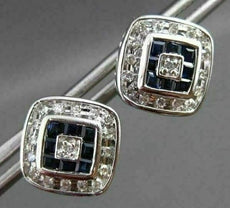 ESTATE 1.20CTW DIAMOND & AAA SAPPHIRE 14KT WHITE GOLD SQUARE STUD EARRINGS