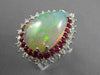 ESTATE LARGE 22.50CT DIAMOND & AAA RUBY & OPAL 14KT WHITE GOLD DOUBLE HALO RING