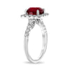 WIDE 3.52CT DIAMOND & AAA RUBY 14KT WHITE GOLD CUSHION & ROUND ENGAGEMENT RING