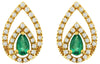 0.67CT DIAMOND & AAA EMERALD 14KT YELLOW GOLD 3D PEAR SHAPE & ROUND STUD EARRINGS