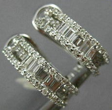 ESTATE WIDE 1.10CT DIAMOND BAGUETTE & ROUND 14K WHITE GOLD CLIP ON HOOP EARRINGS