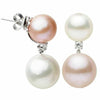 ESTATE LARGE .28CT DIAMOND AAA SOUTH SEA & PINK PEARL 18K WHITE GOLD 3D EARRINGS