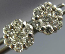 ESTATE 1.09CT DIAMOND 14KT WHITE GOLD 3D FLOWER CLUSTER STUD EARRINGS #2812