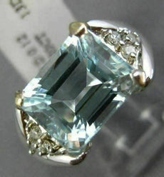 LARGE 3.32CT DIAMOND & AAA AQUAMARINE 14K 2 TONE GOLD TRIANGULAR ENGAGEMENT RING