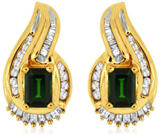 3.0CT DIAMOND & AAA GREEN GARNET 14K YELLOW GOLD TEAR DROP STUD HANGING EARRINGS