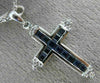 ESTATE .79CT ROUND DIAMOND & AAA PRINCESS SAPPHIRE 18K WHITE GOLD CROSS PENDANT