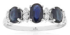 1.55CT DIAMOND & AAA SAPPHIRE 14KT WHITE GOLD 3D OVAL & ROUND 3 STONE LOVE RING