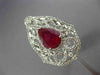 ESTATE EXTRA LARGE 3.05CT DIAMOND & AAA PEAR SHAPE RUBY 14KT WHITE GOLD 3D RING