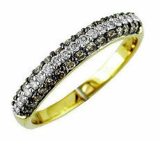 .62CT WHITE & CHOCOLATE FANCY DIAMOND 14KT YELLOW GOLD 3D 3 ROW ANNIVERSARY RING