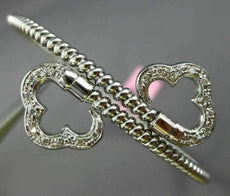 ESTATE WIDE .22CT DIAMOND 14K WHITE GOLD 3D FLEXIBLE FLOWER LOVE BANGLE BRACELET