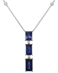 5.09CT DIAMOND & AAA SAPPHIRE 18KT WHITE GOLD EMERALD CUT & ROUND LOVE NECKLACE