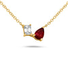 .89CT DIAMOND & AAA RUBY 14KT YELLOW GOLD PEAR SHAPE & EMERALD CUT LOVE NECKLACE