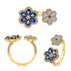 1.93CT DIAMOND AAA SAPPHIRE 14K YELLOW GOLD OVAL & ROUND DOUBLE FLOWER LOVE RING