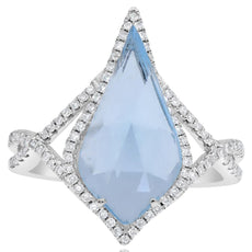 4.04CT DIAMOND & AAA BLUE TOPAZ 14KT WHITE GOLD PEAR SHAPE & ROUND INFINITY RING