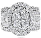 EXTRA LARGE 3.98CT DIAMOND 14KT WHITE GOLD ROUND & BAGUETTE OVAL ENGAGEMENT RING