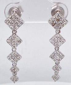 ESTATE .85CT DIAMOND 14KT WHITE GOLD SQUARE GEOMETRICAL JOURNEY HANGING EARRINGS