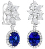 LARGE 18.22CT DIAMOND & AAA SAPPHIRE 18KT WHITE GOLD OVAL LEAF FLORAL EARRINGS