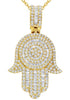 LARGE 4.75CT DIAMOND 14K YELLOW GOLD ROUND LUCKY HAMSA CHAMSA FLOATING PENDANT