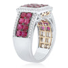 ESTATE WIDE 3.4CT DIAMOND & AAA RUBY 14K WHITE GOLD SQUARE HALO ANNIVERSARY RING