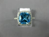 ESTATE 2.90CT DIAMOND & AAA BLUE TOPAZ 14KT WHITE GOLD CUSHION SQUARE HALO RING