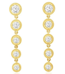 1.30CT DIAMOND 14KT YELLOW GOLD ROUND BEZEL GRADUATING FILIGREE HANGING EARRINGS