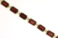 16.16CT DIAMOND & AAA GARNET 14K YELLOW GOLD ROUND & EMERALD CUT TENNIS BRACELET