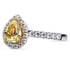 ESTATE WIDE 1.56CT WHITE & FANCY YELLOW DIAMOND 18KT 2 TONE GOLD ENGAGEMENT RING