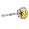 ESTATE .82CT WHITE & FANCY YELLOW DIAMOND 18K TWO TONE GOLD HALO ENGAGEMENT RING