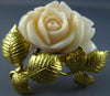 ANTIQUE LARGE .15CT DIAMOND & AAA CORAL 18KT YELLOW GOLD FLOWER PIN BROOCH #2470