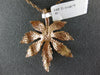 ESTATE LARGE .04CT DIAMOND 14KT ROSE GOLD 3D HANDCRAFTED FALLING LEAF PENDANT