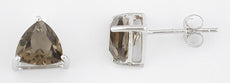 ESTATE 2,20CT AAA SMOKY TOPAZ 14KT WHITE GOLD TRILLION SOLITAIRE STUD EARRINGS
