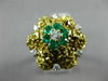 ANTIQUE LARGE .56CT DIAMOND & AAA EMERALD 14KT 2 TONE GOLD FLOWER FUN RING #2083