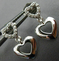 ESTATE .06CT DIAMOND 14KT WHITE GOLD 3D OPEN DOUBLE HEART LOVE HANGING EARRINGS