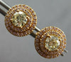 LARGE 1.29CT WHITE & FANCY YELLOW DIAMOND 18KT ROSE GOLD 3D HALO STUD EARRINGS