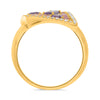 LARGE 1.17CT DIAMOND & AAA AMETHYST & PINK SAPPHIRE 14K YELLOW GOLD 3D LOVE RING