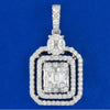 LARGE 1.35CT DIAMOND 18KT WHITE GOLD 3D ROUND & BAGUETTE DOUBLE SQUARE PENDANT