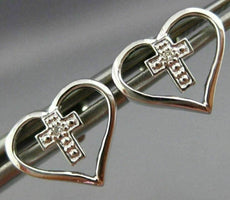 ESTATE .02CT DIAMOND 14KT WHITE GOLD 3D CLASSIC OPEN HEART CROSS STUD EARRINGS