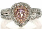 ESTATE .97CT WHITE & PINK DIAMOND 18KT WHITE & ROSE GOLD PEAR SHAPE & ROUND RING