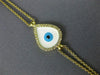 ESTATE .11CT DIAMOND WHITE & BLUE ENAMEL 18K YELLOW GOLD EVIL EYE LUCKY BRACELET