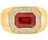 LARGE 3.29CT DIAMOND & RUBY 14KT YELLOW GOLD 3D EMERALD CUT SOLITAIRE MEN'S RING