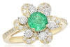 ESTATE WIDE 1.39CT DIAMOND & AAA EMERALD 14KT YELLOW GOLD 3D FLOWER LOVE RING