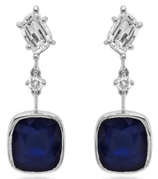 7.06CT DIAMOND & AAA SAPPHIRE 18KT WHITE GOLD 3 STONE FILIGREE HANGING EARRINGS