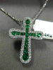 ESTATE .44CT DIAMOND & AAA EMERALD 14KT WHITE GOLD 3D CROSS FLOATING PENDANT