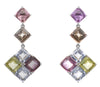 24.82CT AAA MULTI COLOR SAPPHIRE 18KT WHITE GOLD 3D EMERALD CUT HANGING EARRINGS