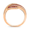 ESTATE WIDE 1.17CT DIAMOND & AAA RUBY 14K ROSE GOLD MULTI ROW LOVE KNOT FUN RING