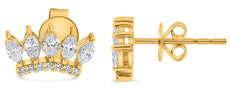 ESTATE .41CT DIAMOND 14KT YELLOW GOLD ROUND & MARQUISE CROWN FUN STUD EARRINGS